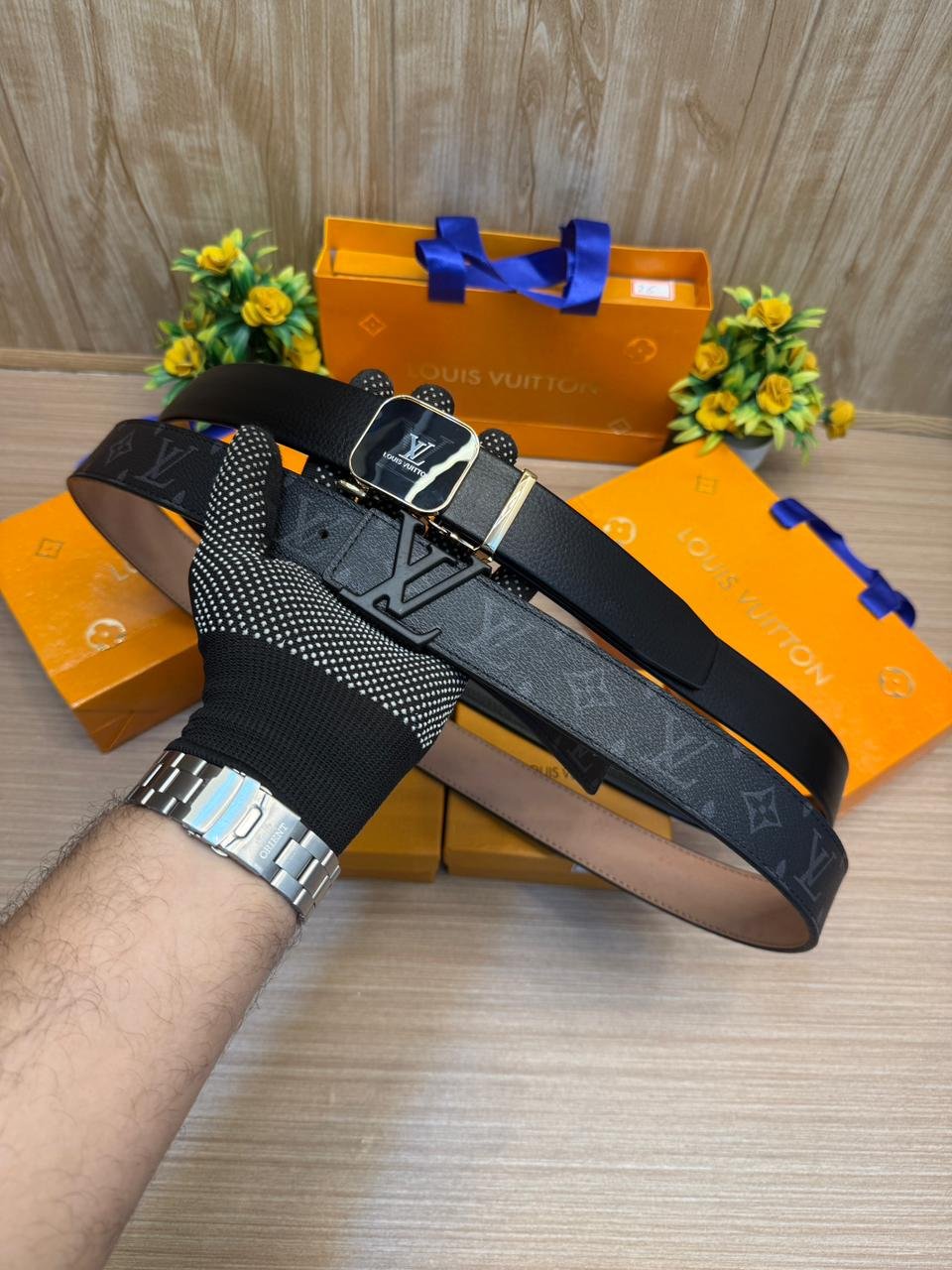 Copy Louise Vuitton Belt Black