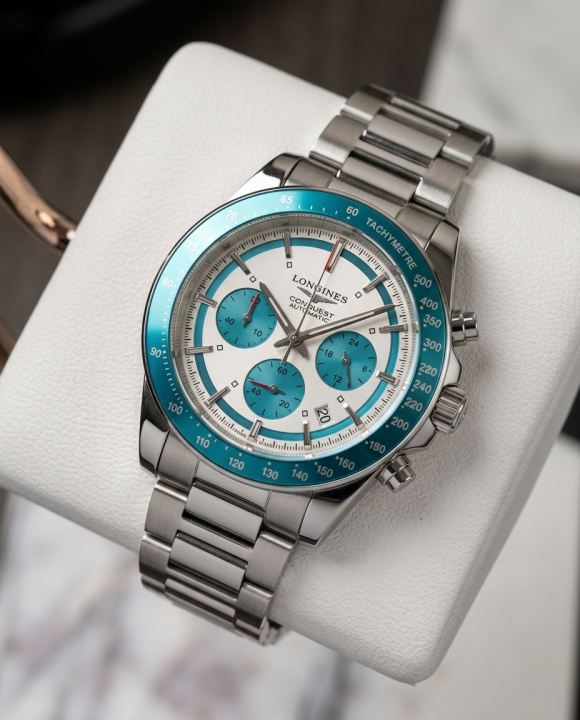 Premium Longines Conquest Chronograph stainless steel wrist watch