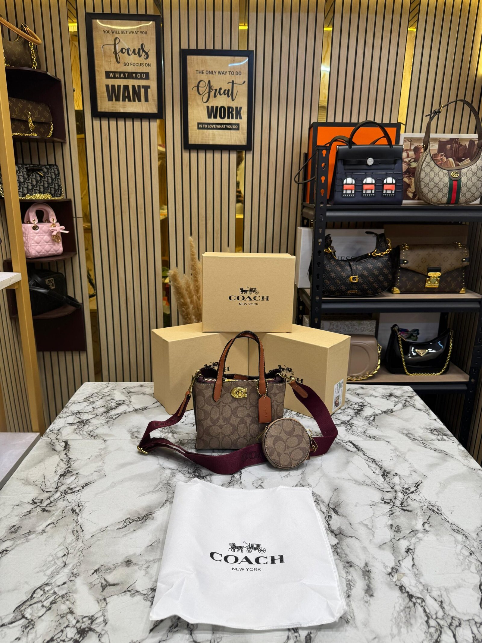 Designer-inspired Coach Willow monogram handbag