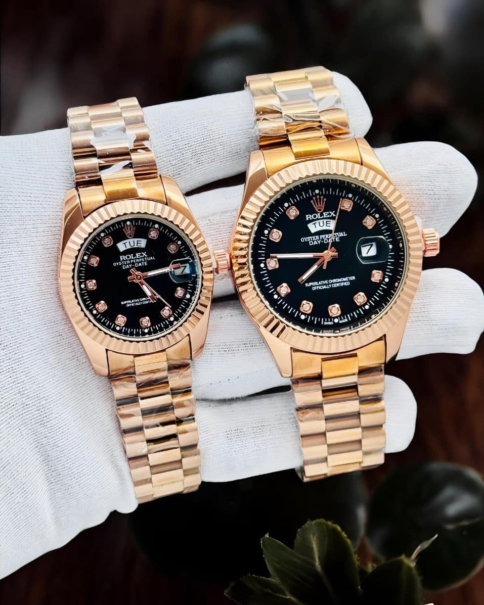 Buy First Copy Rolex Rose Black Couple Watch In India