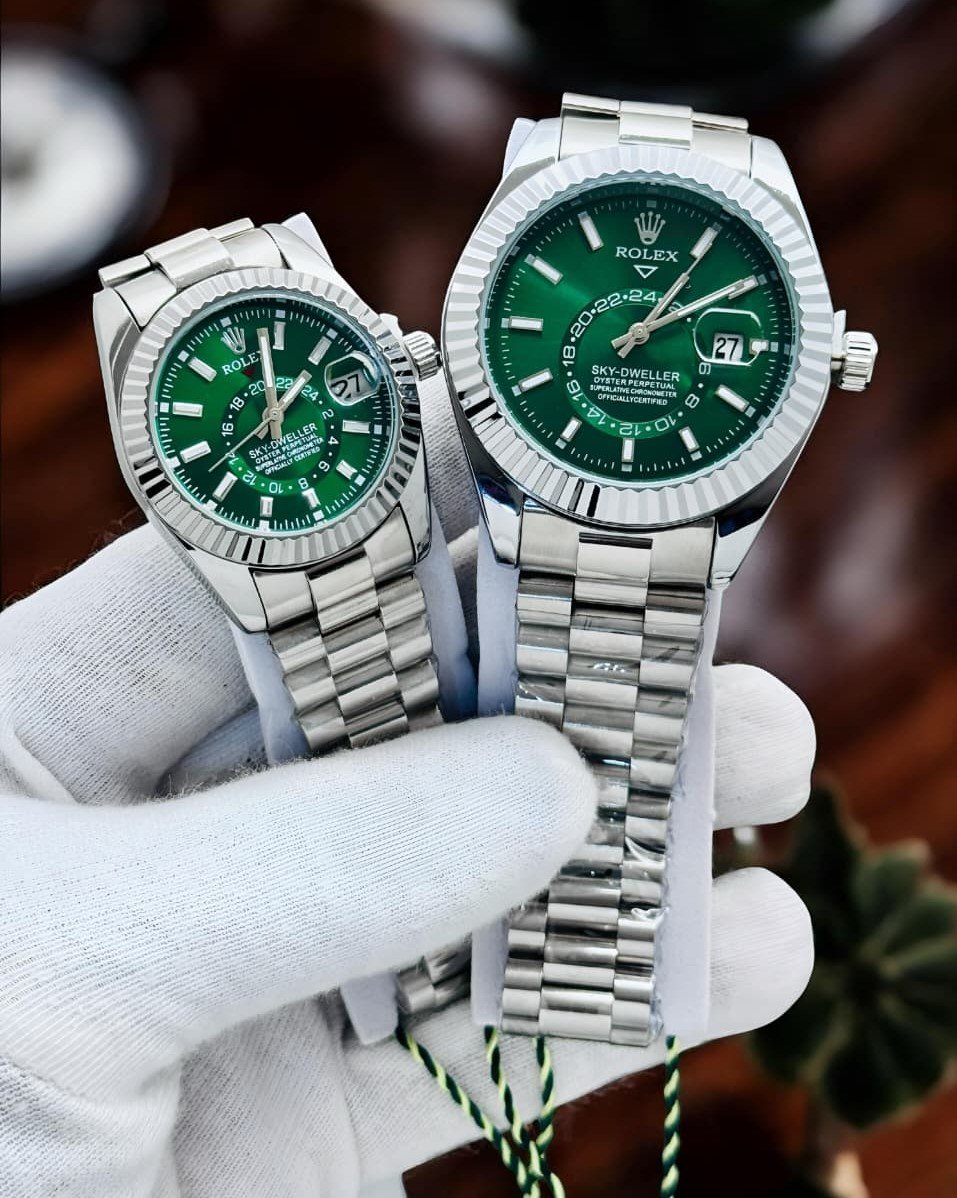 Buy First Copy Silver Green Rolex Couple Watch With Best Price In India