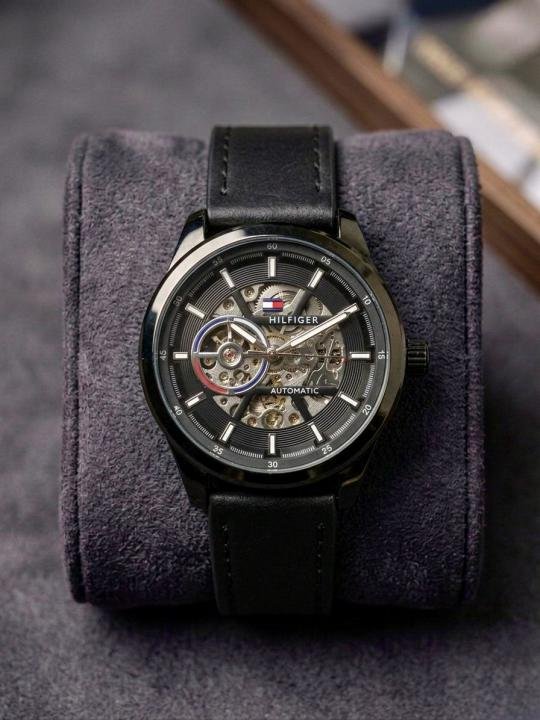 Full Black Tommy Hilfiger Inspired Automatic Watch Available at MrCelebrity.in