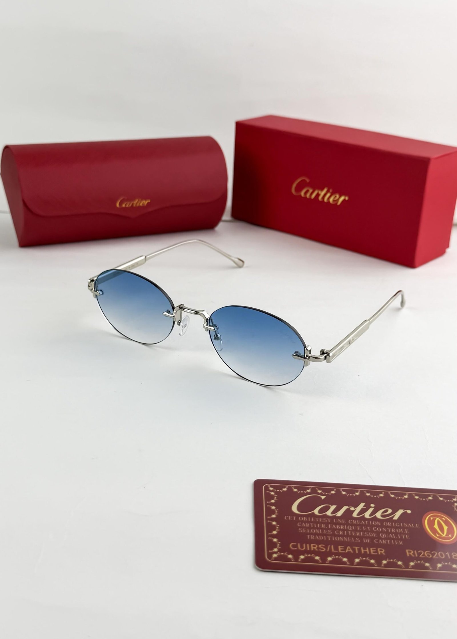 Cartier Silver Blue 1043 1st Copy Sunglasses