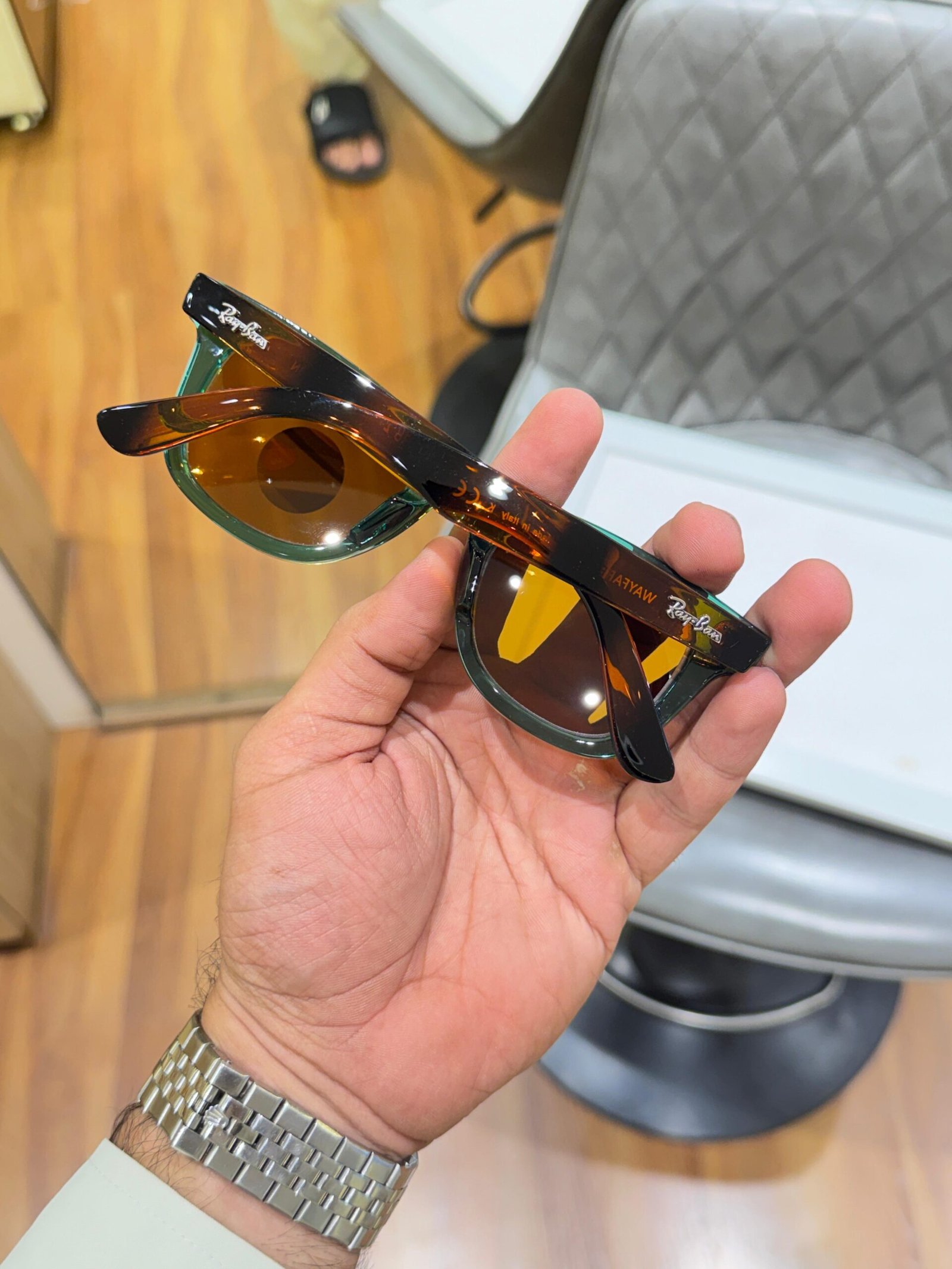 Premium Rayban Olive Brown Sunglasses Back View