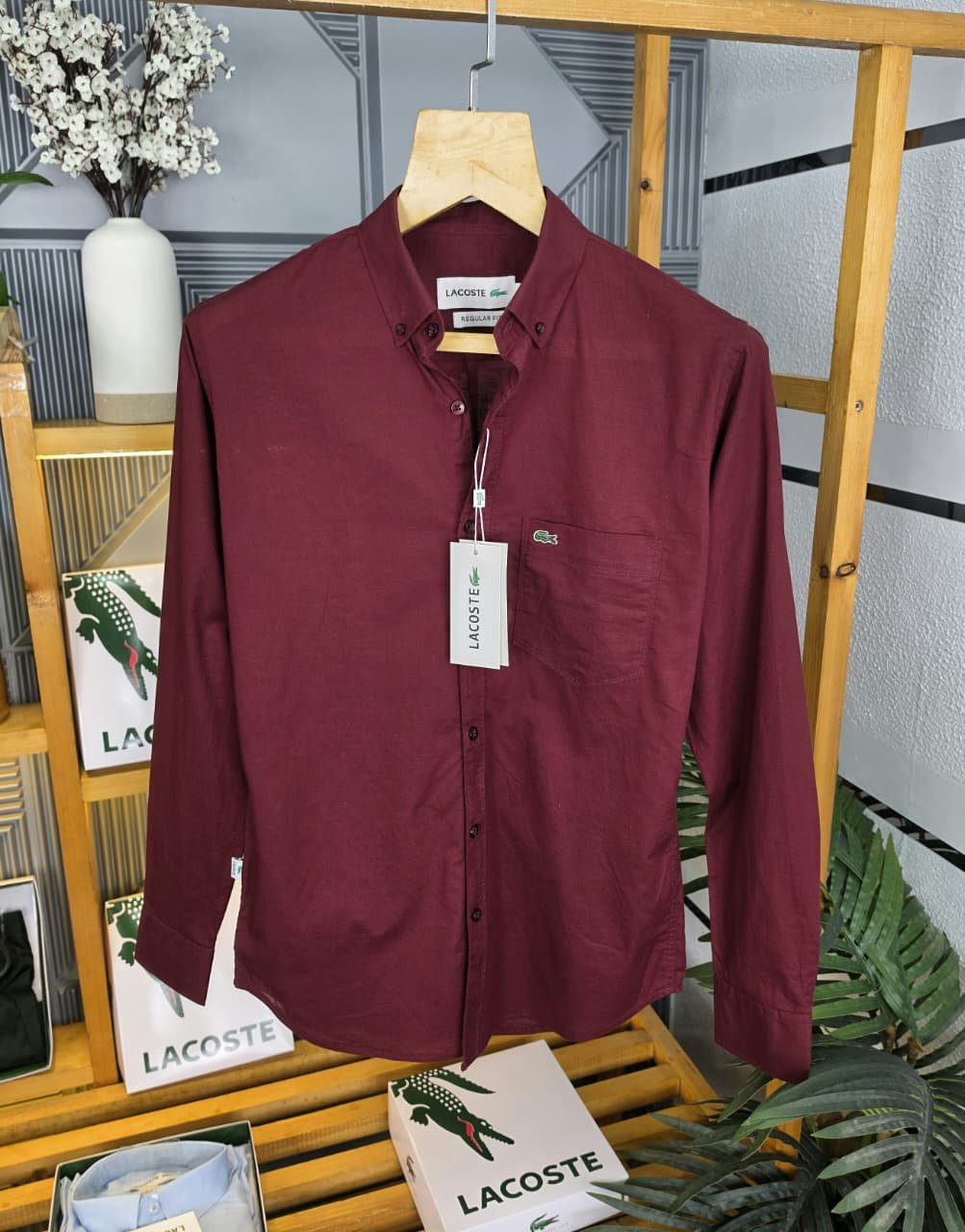 Lacoste Extra Premium Maroon Shirt for Men. Available at mr celebrity
