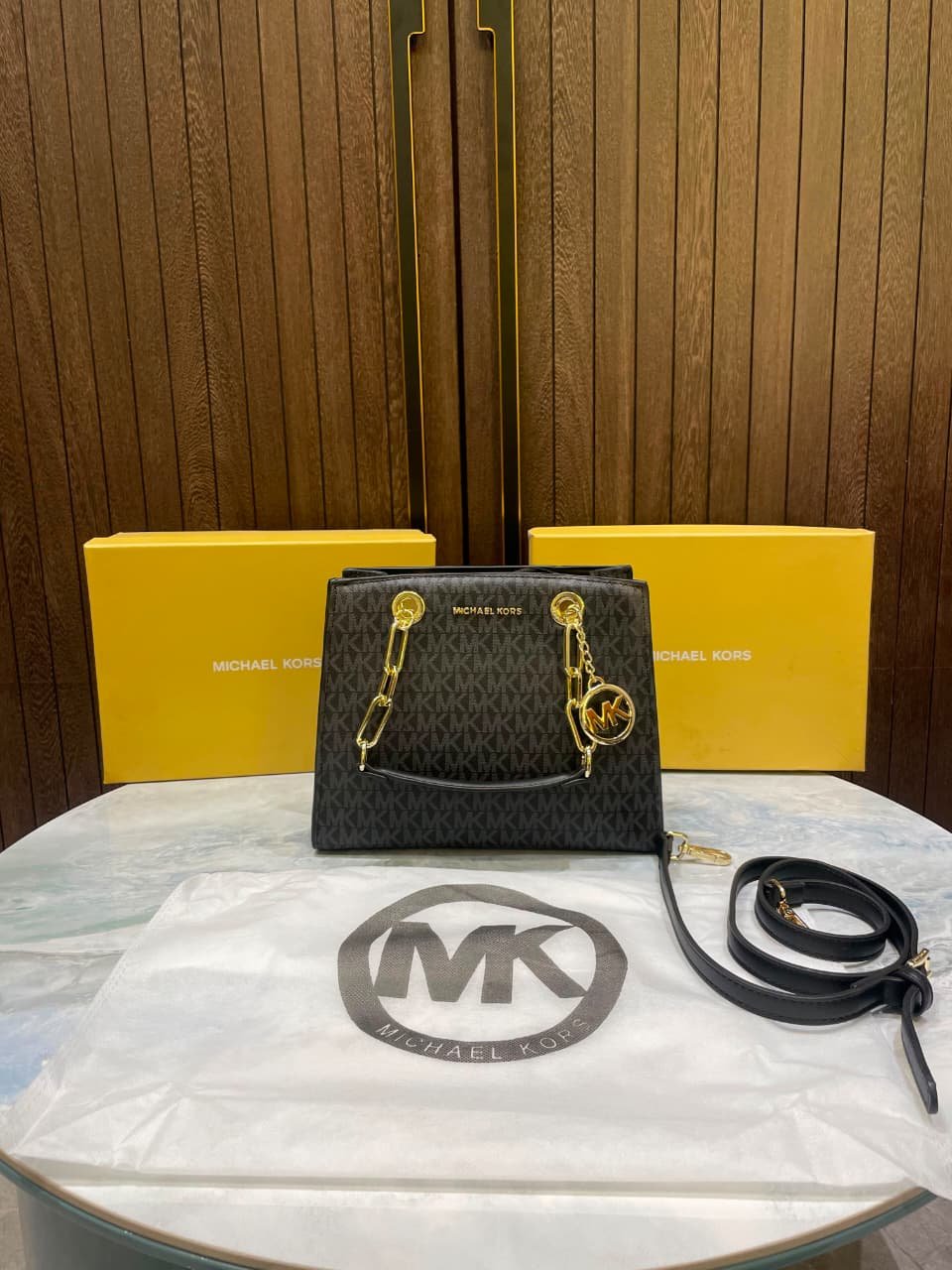 Michael Kors Cynthia Small Signature Logo Satchel With OG Box