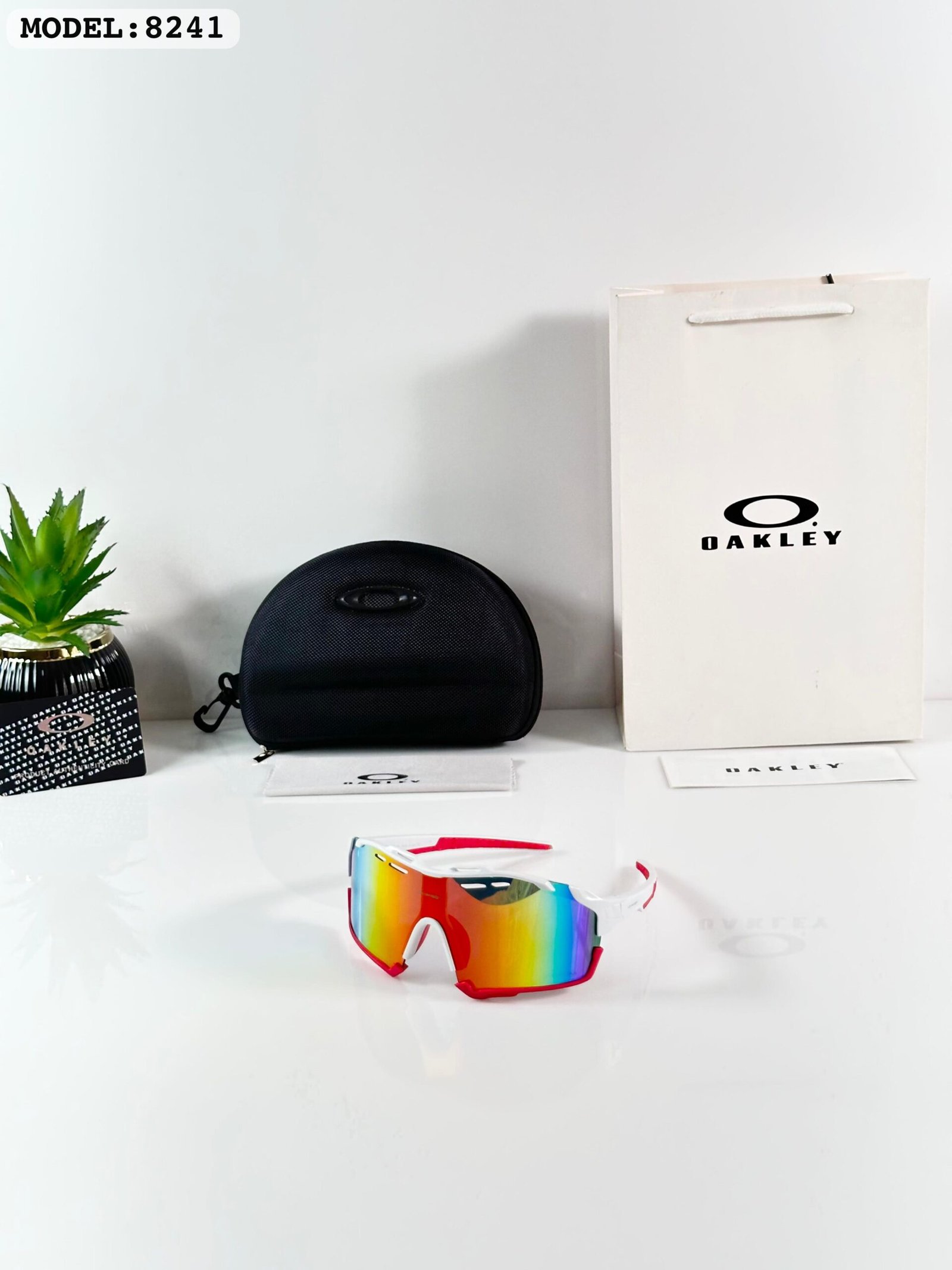 Premium Oakley White Red Fire 1st copy sports sunglasses for men.
