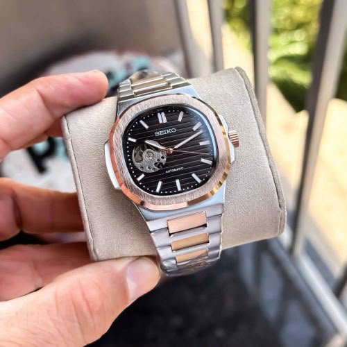 Seiko automatic premium watch black silver dial