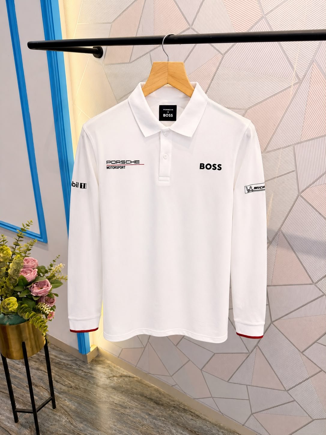 Boss X Porsche White Polo T-Shirt Full Slevees