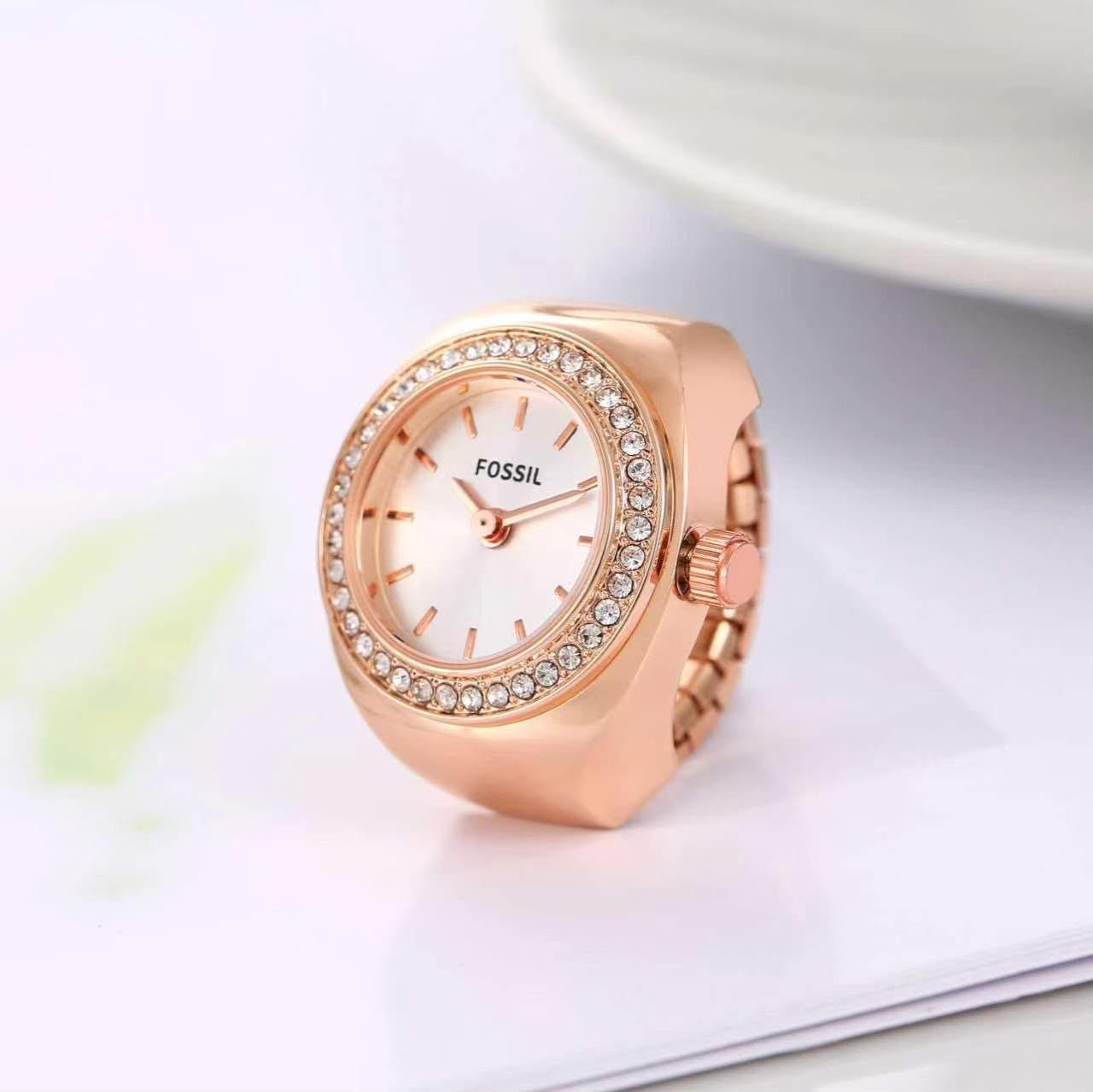 Fossil diamond ring watch rose color