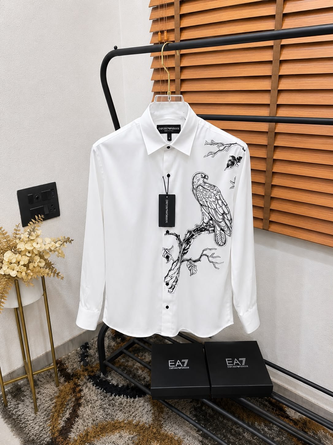 First Copy Armani White Printed Shirt For Men